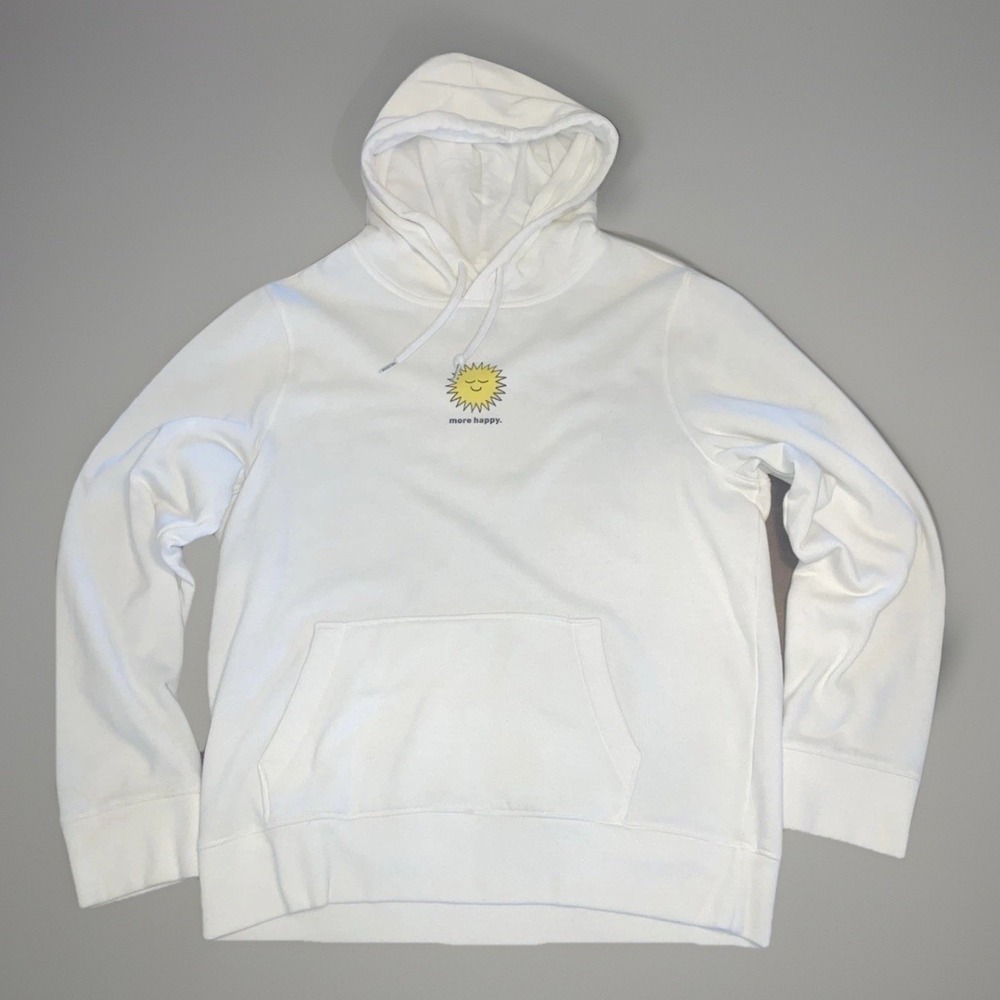 Hollister Confidence Project "More Happy" White Pullover Hoodie - Large